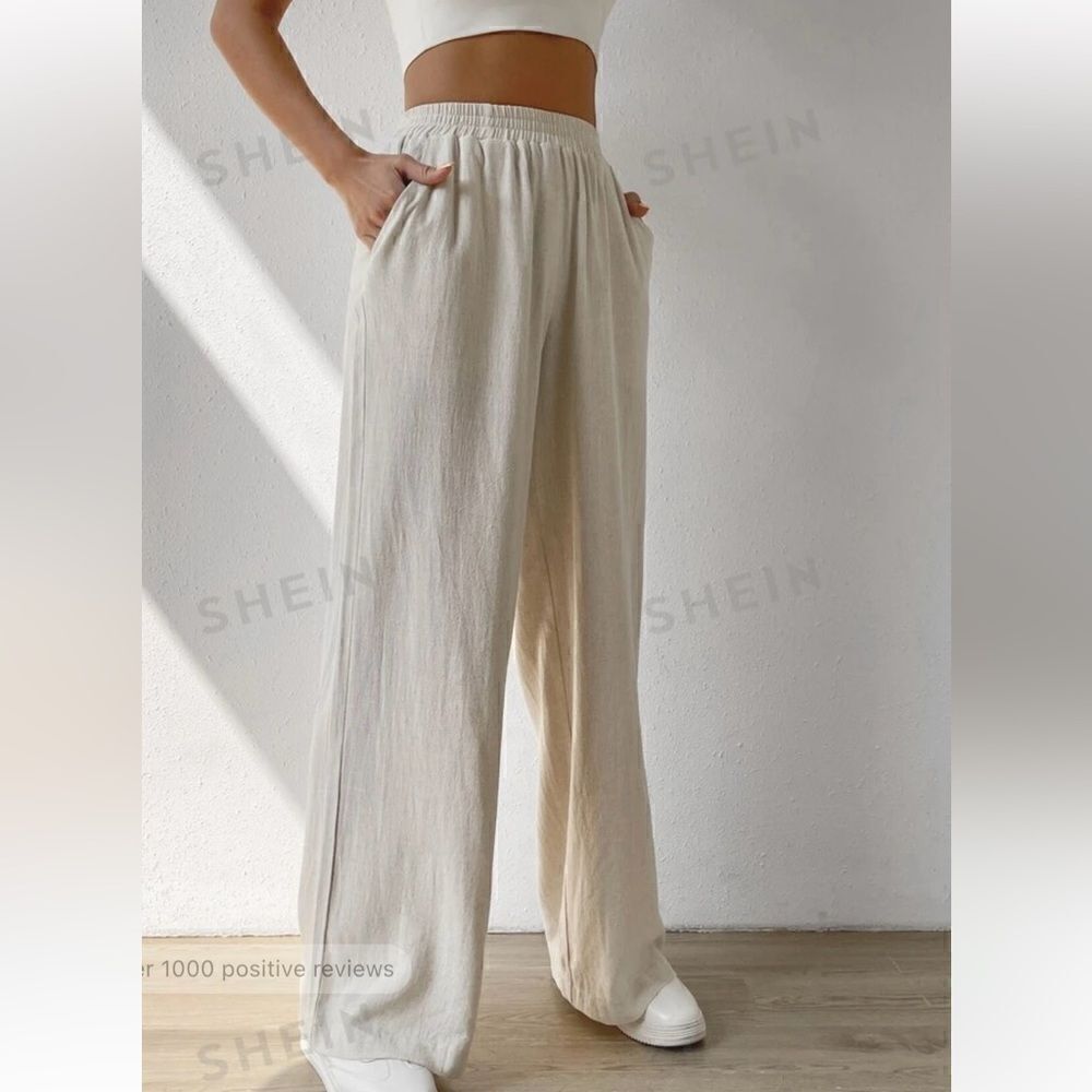 Solid Slant Pocket Linen Wide Leg Pants Apricot size large 8/10 NWOT